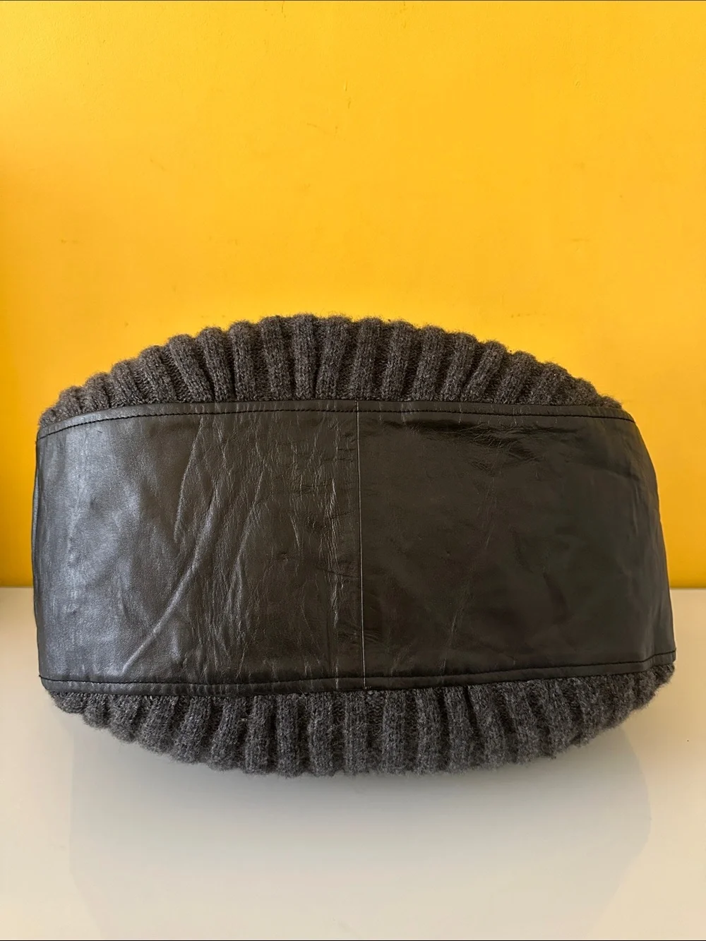 Darzzi Leather and Gray Lambswool Ribbed Knit Hobo Bag Slouchy Oversized Sling